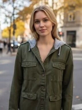 H&M Olive Khacki Green Military Grey Hooded Utility Jacket | SZ US 2